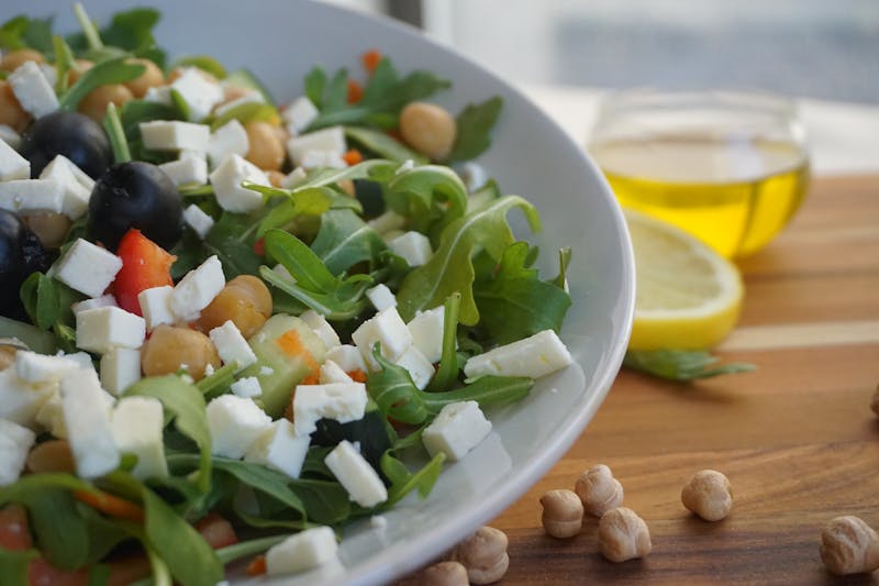 Greek salad with cucumber tomatoes olives and feta cheese